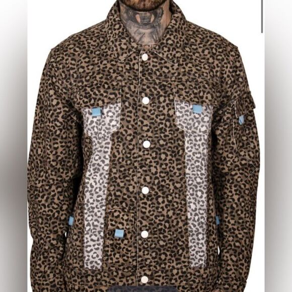 NWT The Hideout Clothing Men’s Tropics Leopard Denim Button Down Jacket - 3XL - Picture 2 of 10